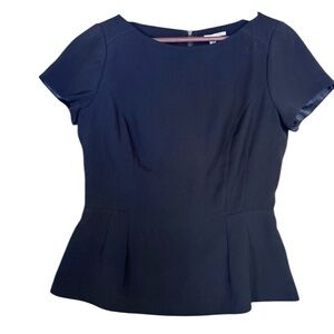 Halogen Black Business Dress Top, Short Sleeve with Zippered Back, Lined